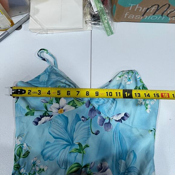 90s Victoria’s Secret Silk Blue Tropical Floral Vintage Chemise Slip Dress Small - Picture 6 of 7